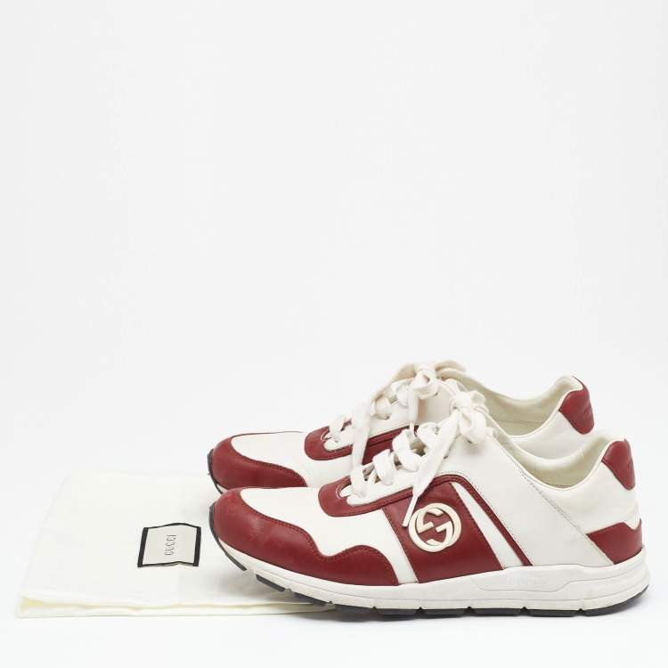 Pre Owned Gucci Red/White Leather Interlocking G Low Top Sneakers Size 37.5