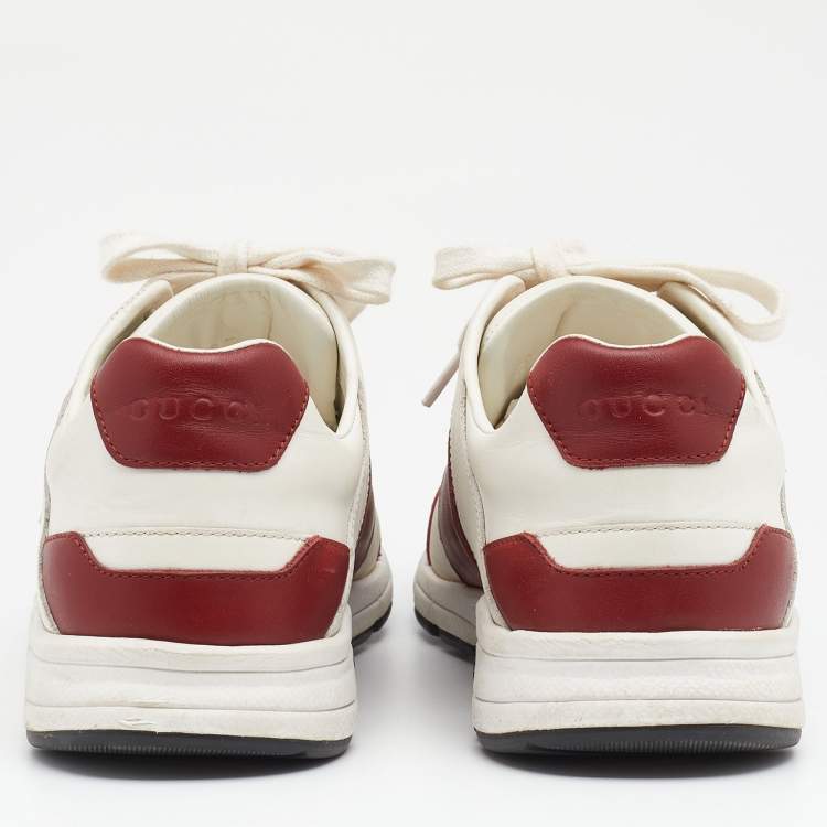 Pre Owned Gucci Red/White Leather Interlocking G Low Top Sneakers Size 37.5
