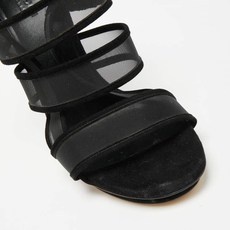 Pre Owned Gucci Black Suede and Mesh Betty Slingback Sandals Size 38.5