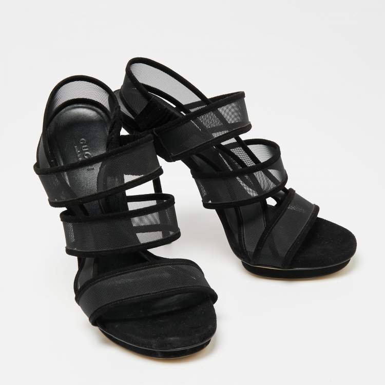 Pre Owned Gucci Black Suede and Mesh Betty Slingback Sandals Size 38.5