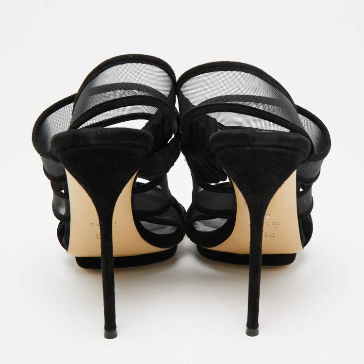 Pre Owned Gucci Black Suede and Mesh Betty Slingback Sandals Size 38.5