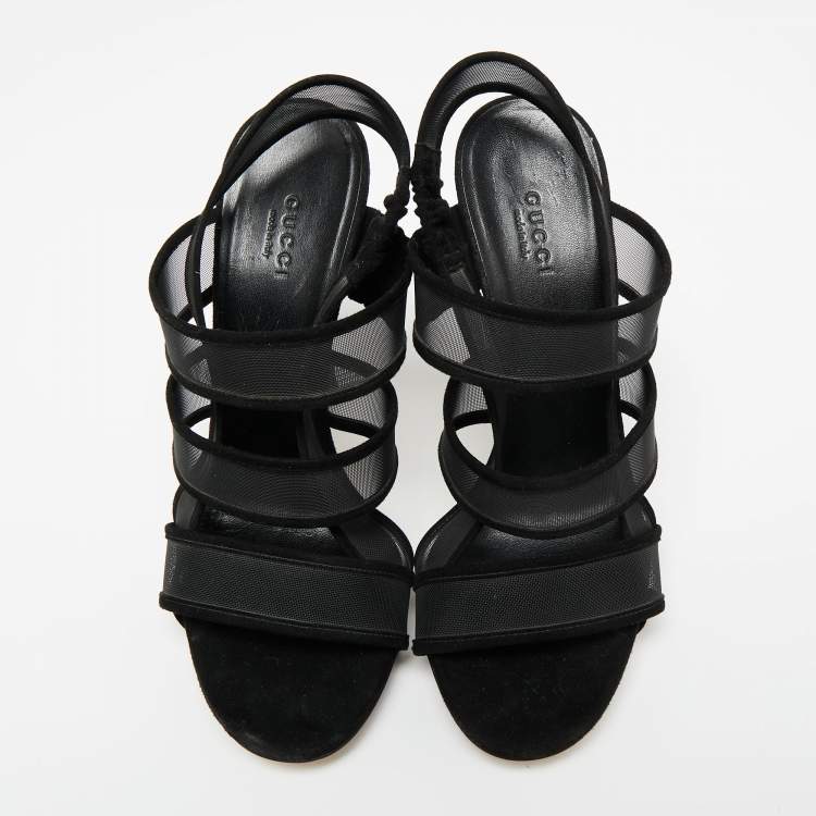 Pre Owned Gucci Black Suede and Mesh Betty Slingback Sandals Size 38.5