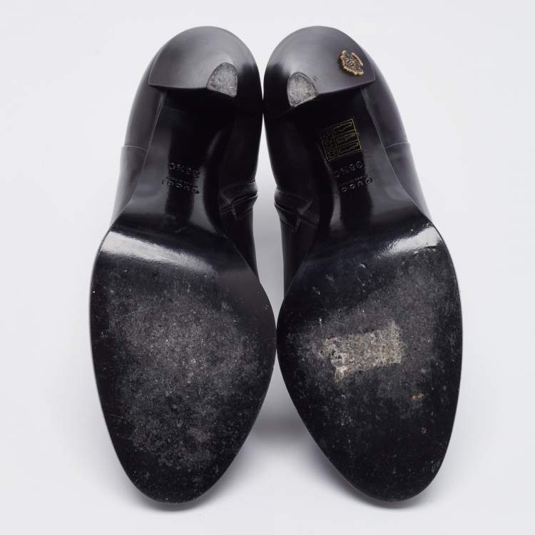 Pre Owned Gucci Black Leather Block Heel Ankle Boots Size 38.5