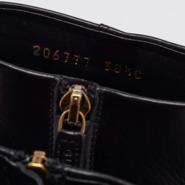 Pre Owned Gucci Black Leather Block Heel Ankle Boots Size 38.5