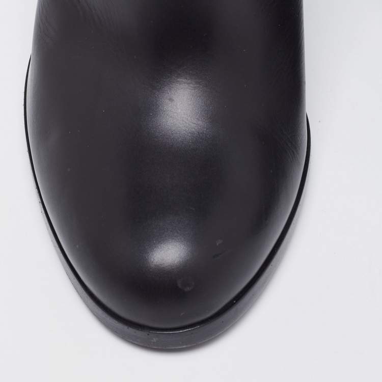Pre Owned Gucci Black Leather Block Heel Ankle Boots Size 38.5