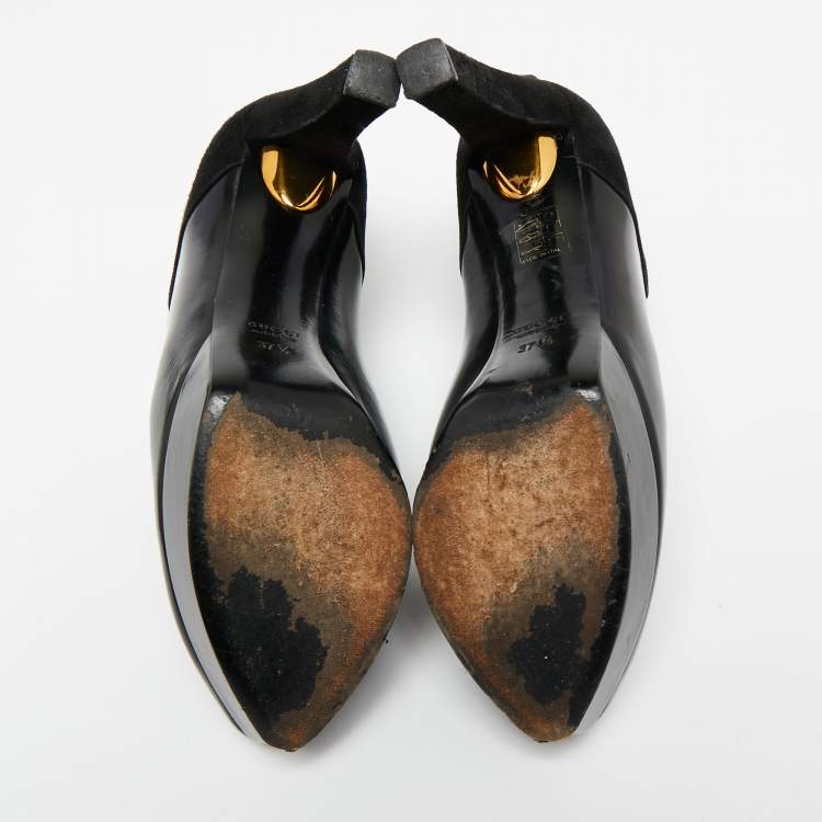 Pre Owned Gucci  Black Suede And Patent Leather Booties Size 37.5 