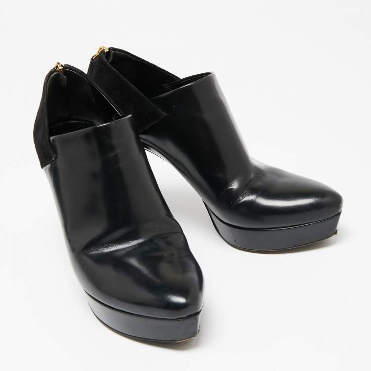 Pre Owned Gucci  Black Suede And Patent Leather Booties Size 37.5 