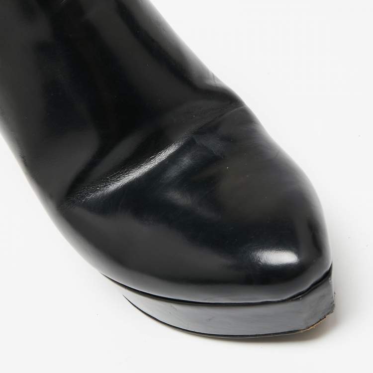 Pre Owned Gucci  Black Suede And Patent Leather Booties Size 37.5 