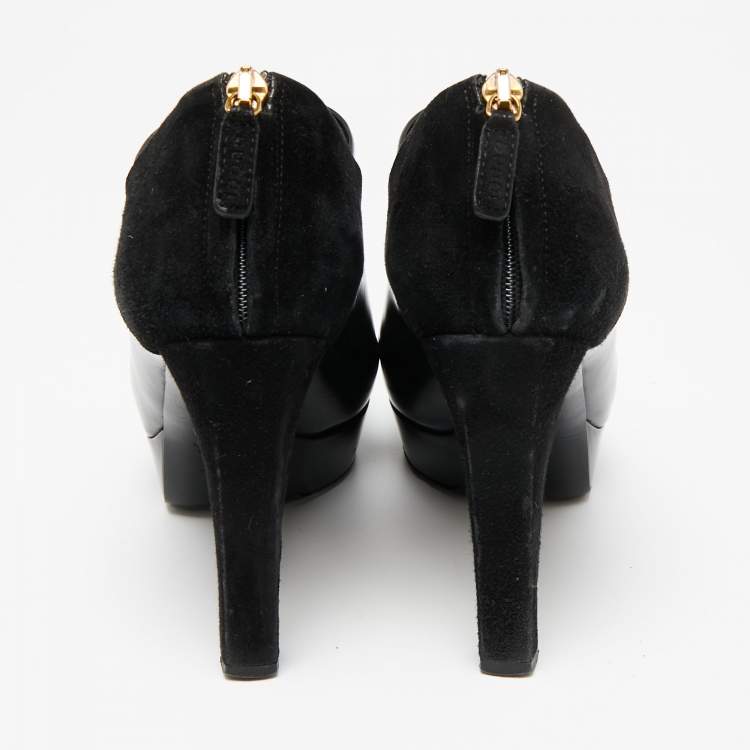 Pre Owned Gucci  Black Suede And Patent Leather Booties Size 37.5 