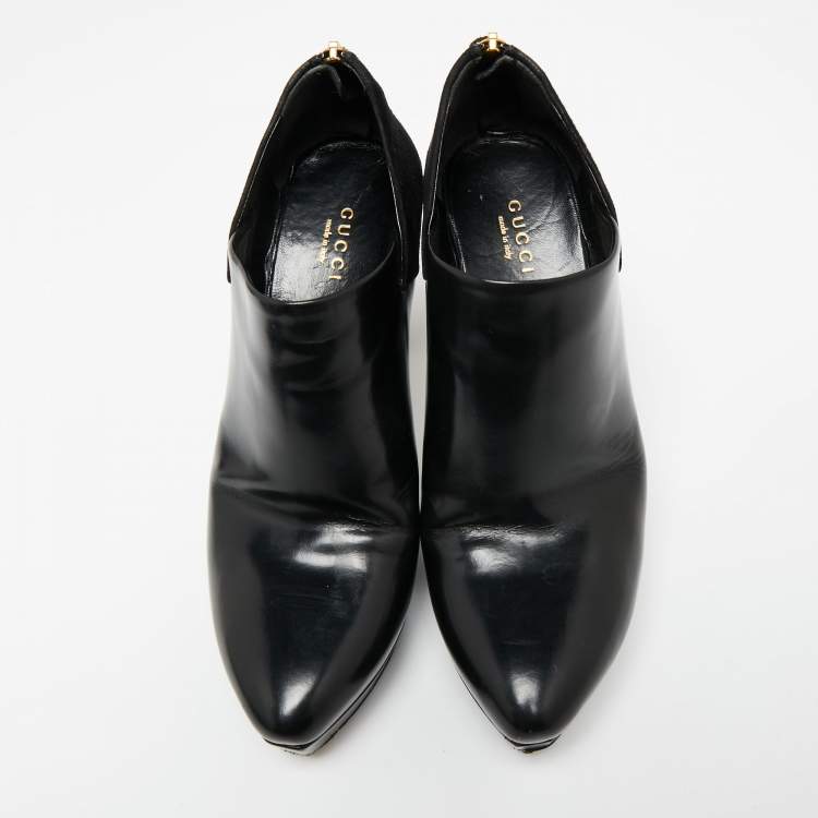 Pre Owned Gucci  Black Suede And Patent Leather Booties Size 37.5 