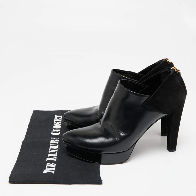 Pre Owned Gucci  Black Suede And Patent Leather Booties Size 37.5 