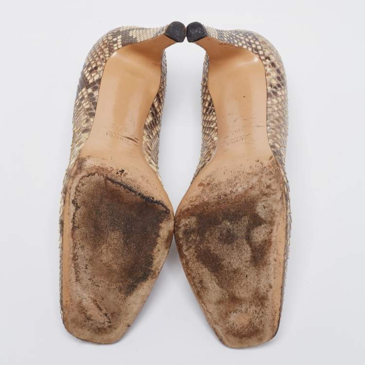 Pre Owned Gucci Brown/Beige Python GG Square Toe Pumps Size 39