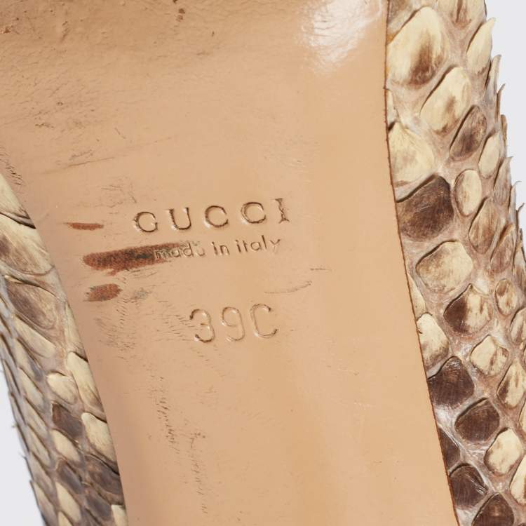 Pre Owned Gucci Brown/Beige Python GG Square Toe Pumps Size 39