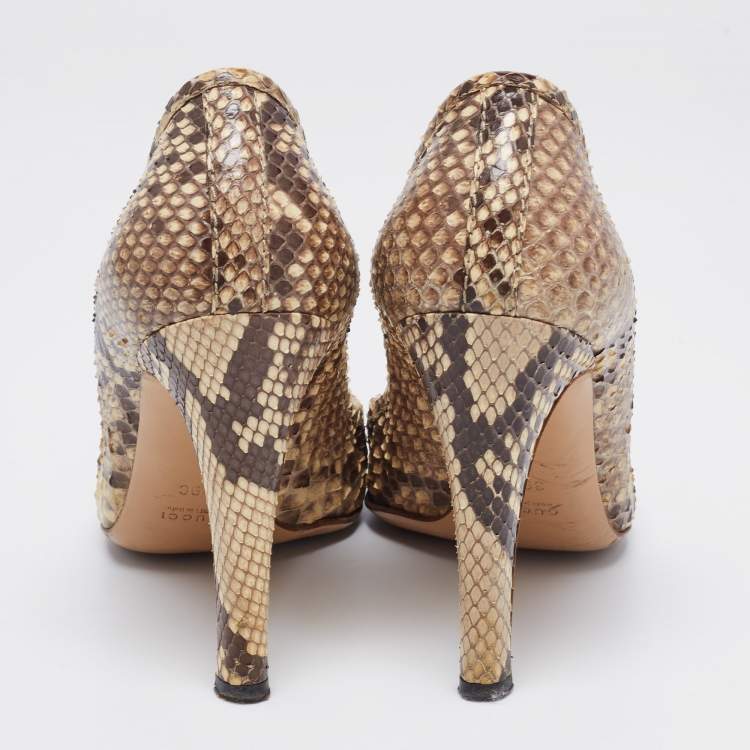 Pre Owned Gucci Brown/Beige Python GG Square Toe Pumps Size 39