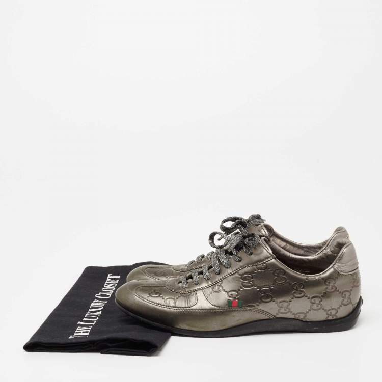 Pre Owned Gucci Metallic Bronze Guccissima Leather Low Top Sneakers Size 36.5