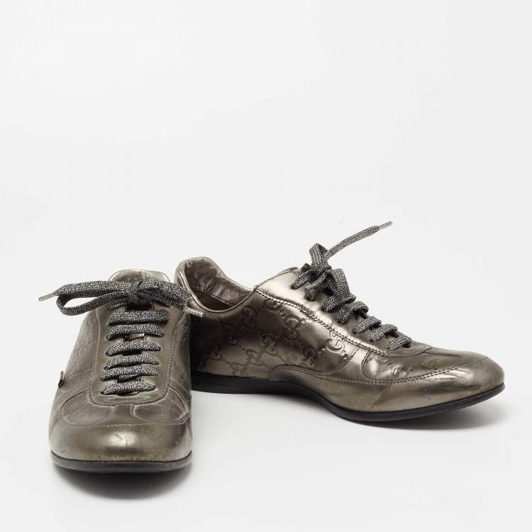 Pre Owned Gucci Metallic Bronze Guccissima Leather Low Top Sneakers Size 36.5