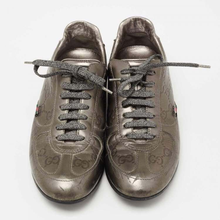 Pre Owned Gucci Metallic Bronze Guccissima Leather Low Top Sneakers Size 36.5