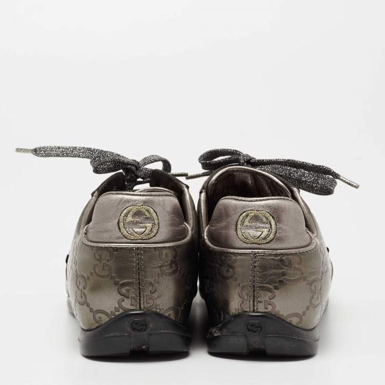 Pre Owned Gucci Metallic Bronze Guccissima Leather Low Top Sneakers Size 36.5