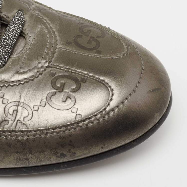 Pre Owned Gucci Metallic Bronze Guccissima Leather Low Top Sneakers Size 36.5