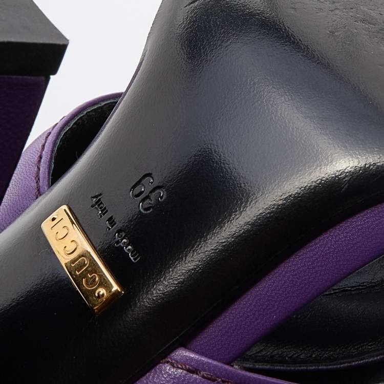 Pre Owned Gucci Purple Leather Crisscross Sandals Size 39