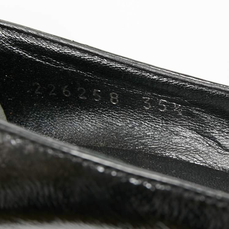 Pre Owned Gucci Black Patent Leather Horsebit Peep Toe Platform Pumps Size 35.5