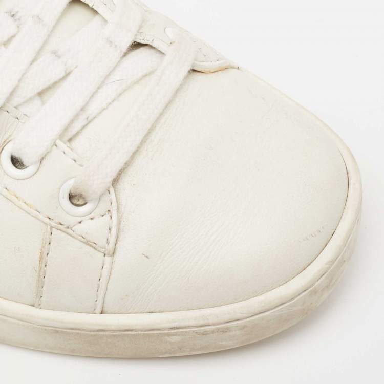 Pre Owned Gucci White Leather Embellished Snake Ace Low-Top Sneakers Size 37