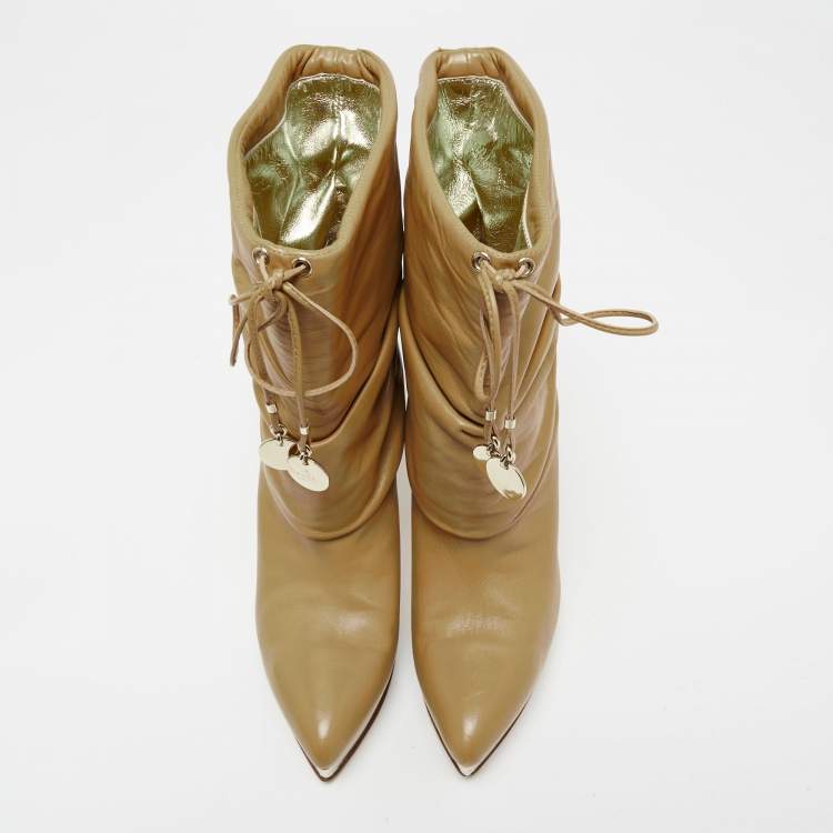 Pre Owned Gucci Beige Leather Platform Ankle Boots Size 36