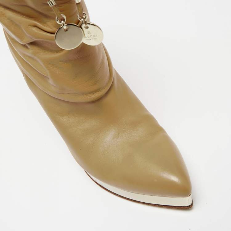 Pre Owned Gucci Beige Leather Platform Ankle Boots Size 36