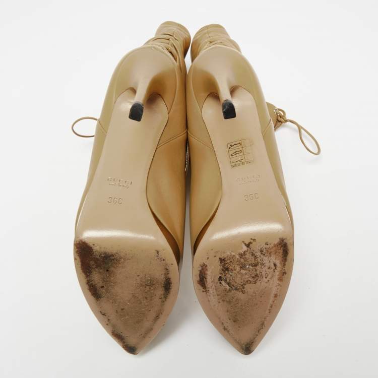 Pre Owned Gucci Beige Leather Platform Ankle Boots Size 36