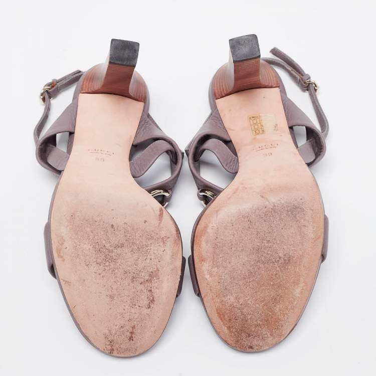 Pre Owned Gucci Grey Leather Platform Slingback Sandals Size 39