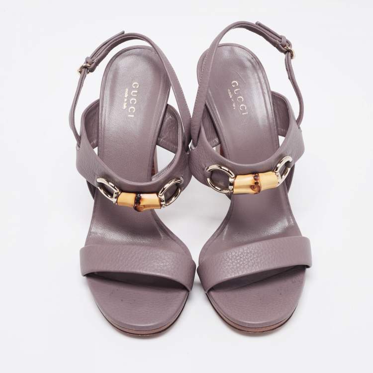 Pre Owned Gucci Grey Leather Platform Slingback Sandals Size 39