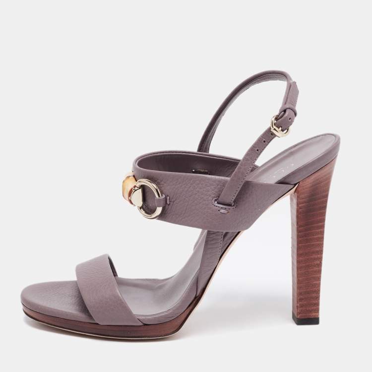 Pre Owned Gucci Grey Leather Platform Slingback Sandals Size 39