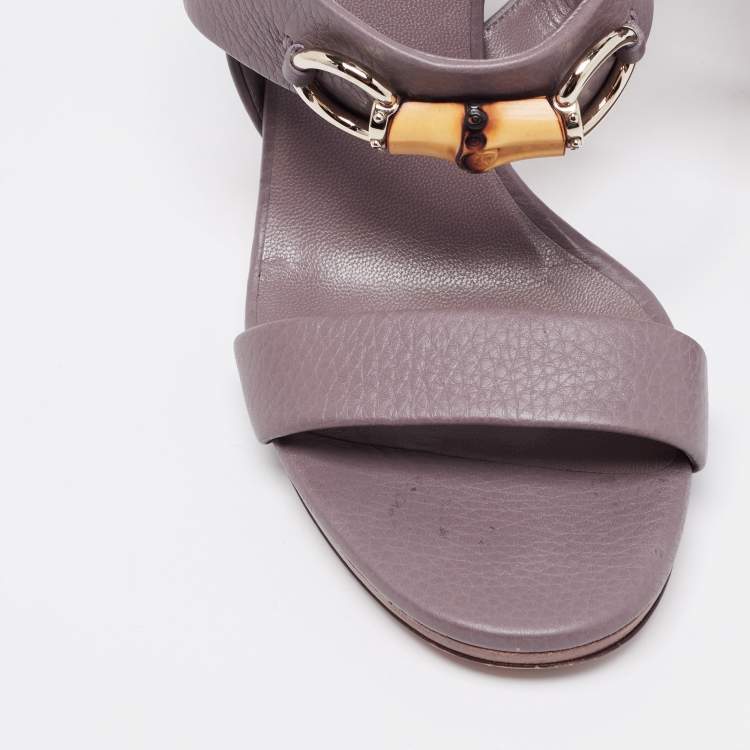 Pre Owned Gucci Grey Leather Platform Slingback Sandals Size 39