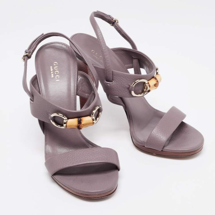Pre Owned Gucci Grey Leather Platform Slingback Sandals Size 39