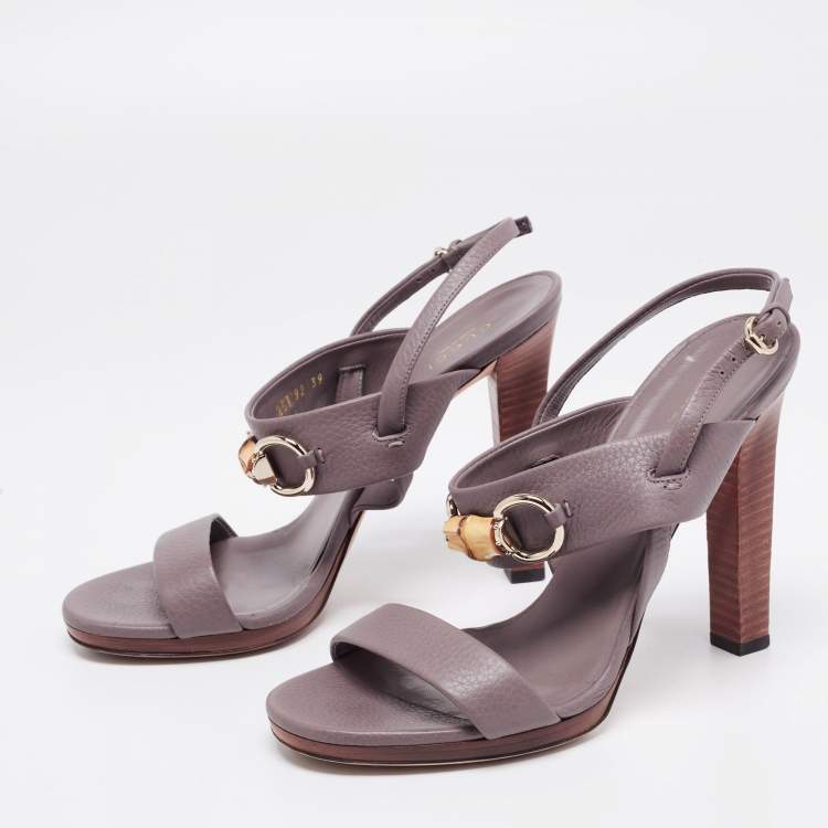 Pre Owned Gucci Grey Leather Platform Slingback Sandals Size 39