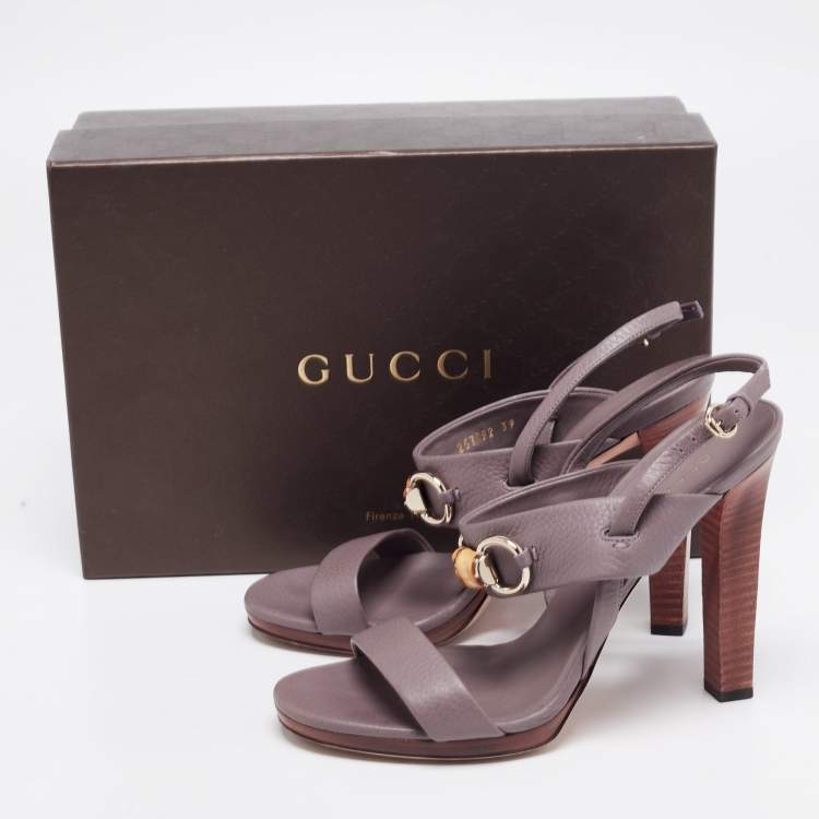 Pre Owned Gucci Grey Leather Platform Slingback Sandals Size 39