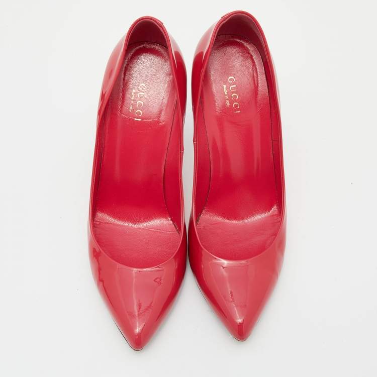 Pre Owned Gucci Pink Patent Leather Pointed Toe Pumps Size 38.5