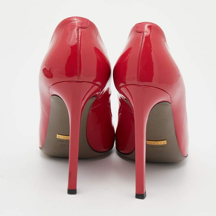 Pre Owned Gucci Pink Patent Leather Pointed Toe Pumps Size 38.5