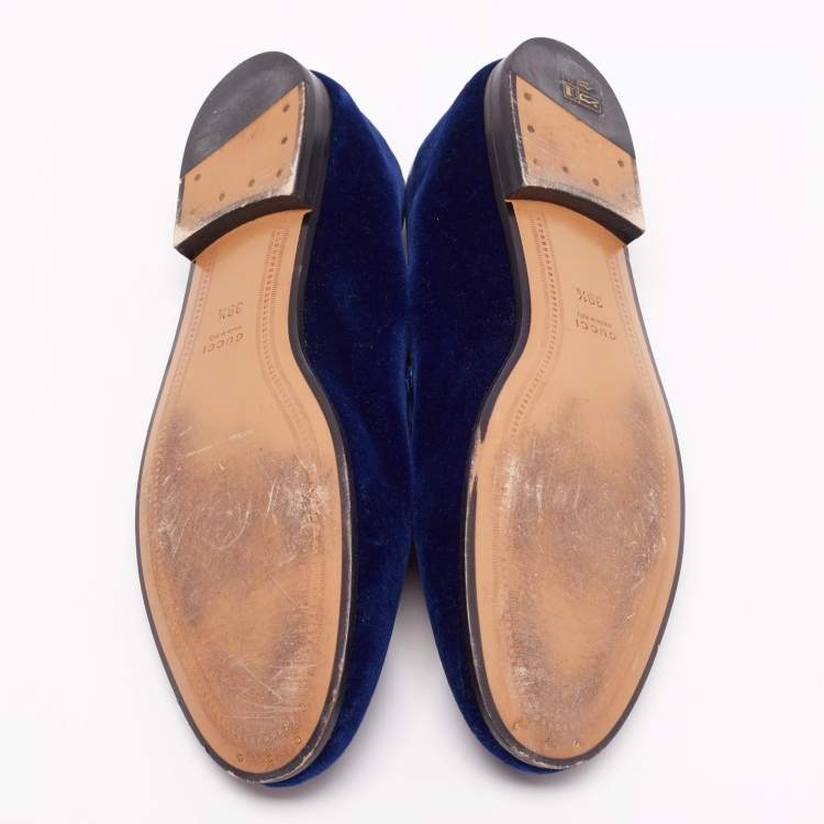 Pre Owned Gucci Blue Velvet Horsebit Jordaan Loafers Size 39.5