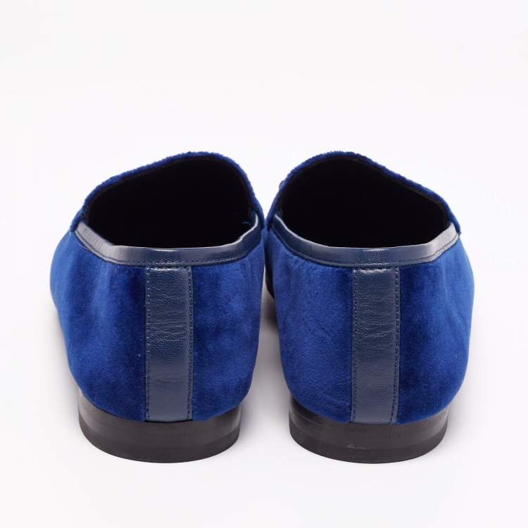 Pre Owned Gucci Blue Velvet Horsebit Jordaan Loafers Size 39.5