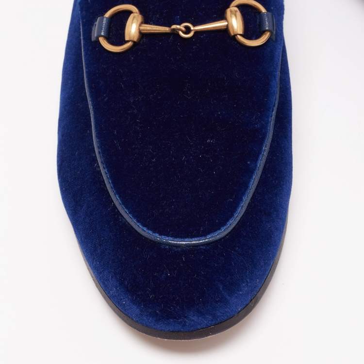 Pre Owned Gucci Blue Velvet Horsebit Jordaan Loafers Size 39.5