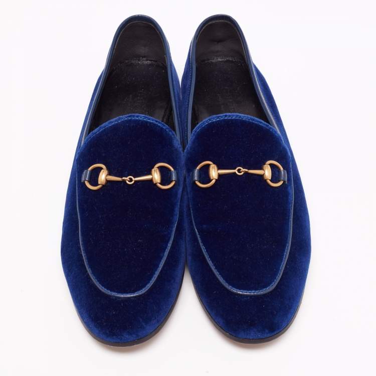 Pre Owned Gucci Blue Velvet Horsebit Jordaan Loafers Size 39.5