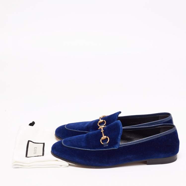 Pre Owned Gucci Blue Velvet Horsebit Jordaan Loafers Size 39.5