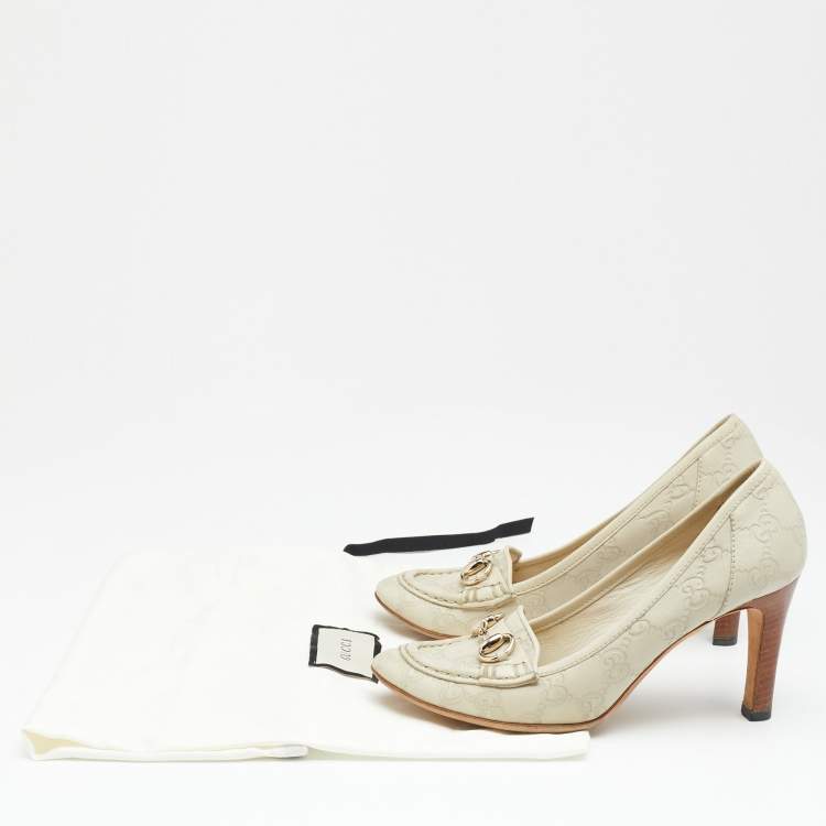 Pre Owned Gucci Cream Guccissima Leather Horsebit Loafer Pumps Size 37