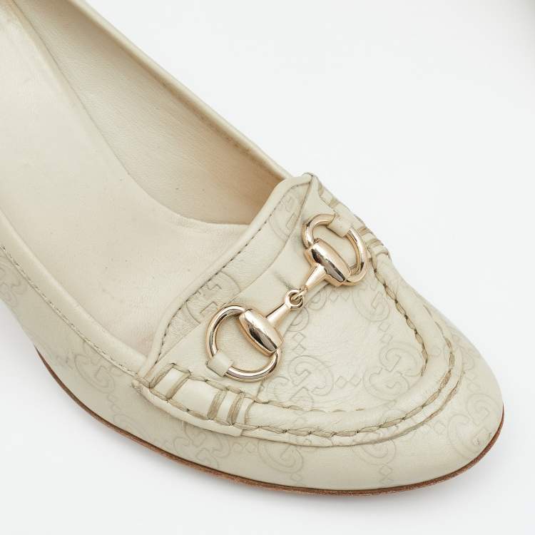 Pre Owned Gucci Cream Guccissima Leather Horsebit Loafer Pumps Size 37