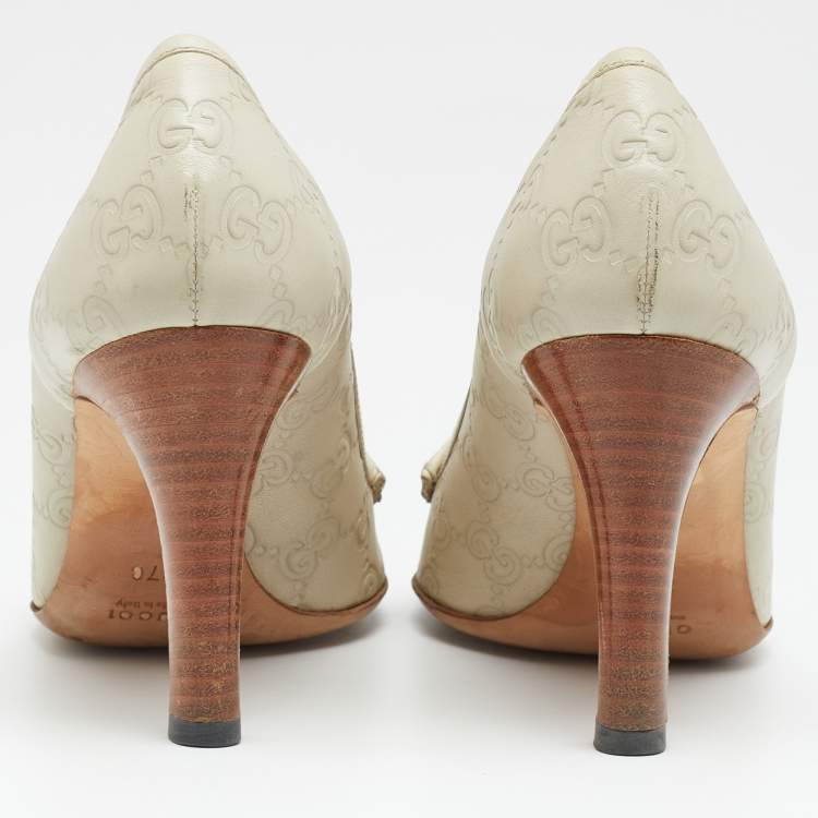 Pre Owned Gucci Cream Guccissima Leather Horsebit Loafer Pumps Size 37
