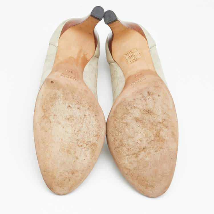 Pre Owned Gucci Cream Guccissima Leather Horsebit Loafer Pumps Size 37