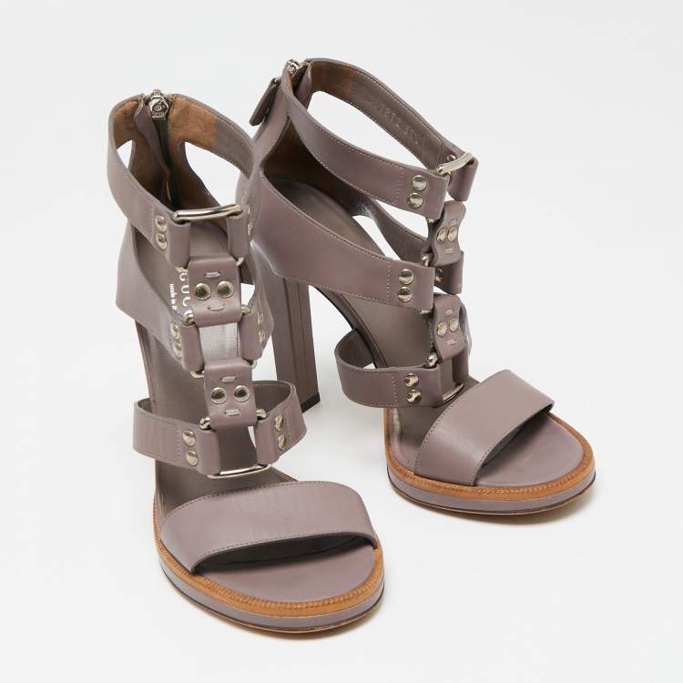 Pre Owned Gucci Mauve Leather Studded Gladiator Sandals Size 37.5