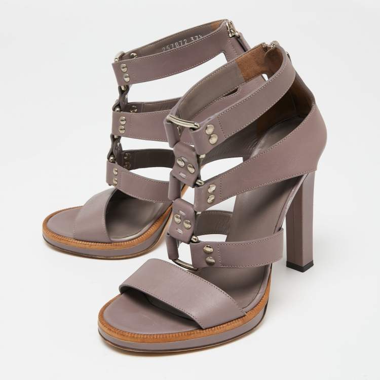 Pre Owned Gucci Mauve Leather Studded Gladiator Sandals Size 37.5
