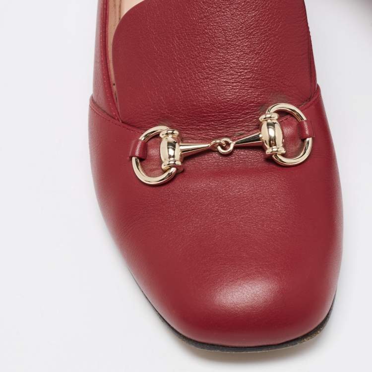 Pre Owned Gucci Burgundy Leather Horsebit Block Heel Pumps Size 40
